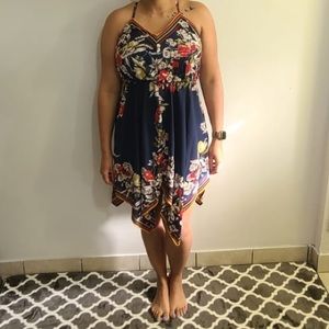 Navy Blue Maxi Dress with Floral Print